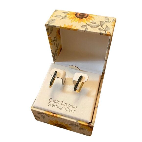 Nanette Lepore Sterling Silver Dark Green Pave Crystal & Gold Toned Rectangular - Picture 3 of 5